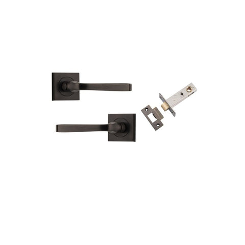 IVER Annecy Door Lever Handle On Square Rose Pair | Inbuilt Privacy Kit | 9 Finishes - Signature Brass