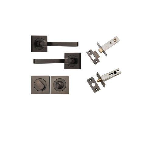 IVER Annecy Door Lever Handle On Square Rose Pair | Separate Privacy Kit | 9 Finishes - Signature Brass