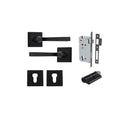 IVER Annecy Door Lever Handle On Square Rose Pair | Entrance Kit (Key/Key) | 9 Finishes - Matt Black