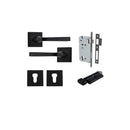 IVER Annecy Door Lever Handle On Square Rose Pair | Entrance Kit (Key/Thumb) | 9 Finishes - Matt Black