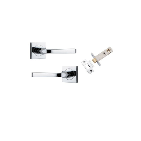 IVER Annecy Door Lever Handle On Square Rose Pair | Inbuilt Privacy Kit | 9 Finishes - Polished Chrome