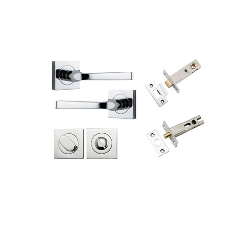 IVER Annecy Door Lever Handle On Square Rose Pair | Separate Privacy Kit | 9 Finishes - Polished Chrome