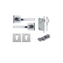 IVER Annecy Door Lever Handle On Square Rose Pair | Entrance Kit (Key/Thumb) | 9 Finishes - Brushed Chrome