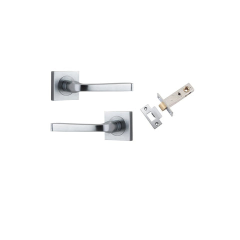 IVER Annecy Door Lever Handle On Square Rose Pair | Inbuilt Privacy Kit | 9 Finishes - Brushed Chrome