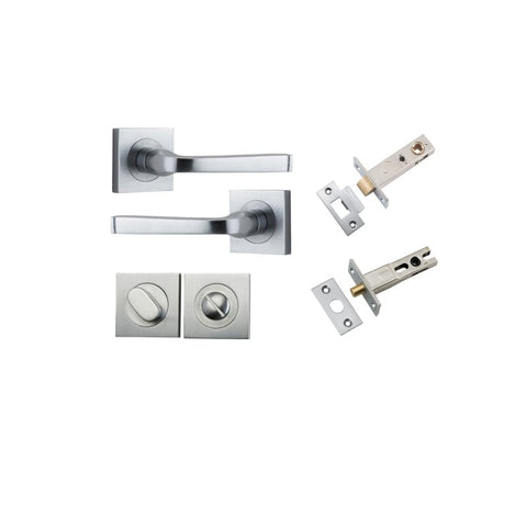 IVER Annecy Door Lever Handle On Square Rose Pair | Separate Privacy Kit | 9 Finishes - Brushed Chrome