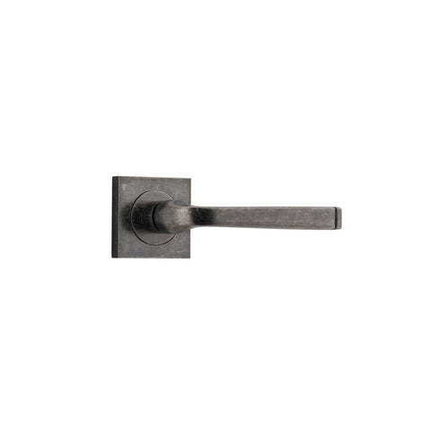 IVER Annecy Door Lever Handle On Square Rose Pair | Lever Set Only | 9 Finishes - Distressed Nickel