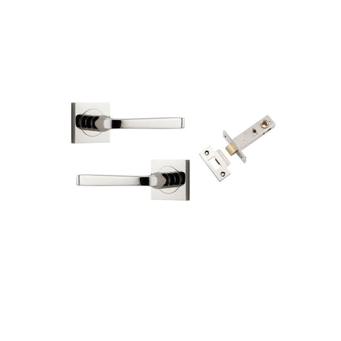 IVER Annecy Door Lever Handle On Square Rose Pair | Passage Kit | 9 Finishes - Polished Nickel