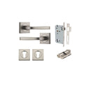 IVER Annecy Door Lever Handle On Square Rose Pair | Entrance Kit (Key/Key) | 9 Finishes - Satin Nickel