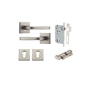 IVER Annecy Door Lever Handle On Square Rose Pair | Entrance Kit (Key/Thumb) | 9 Finishes - Satin Nickel