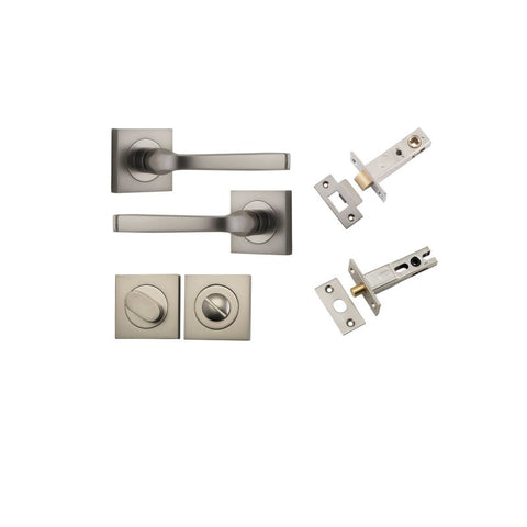IVER Annecy Door Lever Handle On Square Rose Pair | Separate Privacy Kit | 9 Finishes - Satin Nickel