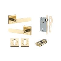 Iver Bronte Solid Brass Door Lever Handle On Square Rose | Entrance Kit (Key/Key) | 7 Finishes - Polished Brass