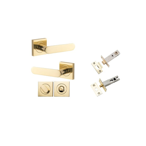 Iver Bronte Solid Brass Door Lever Handle On Square Rose | Separate Privacy Kit | 7 Finishes - Polished Brass