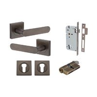 Iver Bronte Solid Brass Door Lever Handle On Square Rose | Entrance Kit (Key/Key) | 7 Finishes - Signature Brass