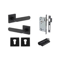 Iver Bronte Solid Brass Door Lever Handle On Square Rose | Entrance Kit (Key/Key) | 7 Finishes - Matt Black