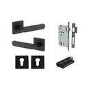 Iver Bronte Solid Brass Door Lever Handle On Square Rose | Entrance Kit (Key/Key) | 7 Finishes - Matt Black
