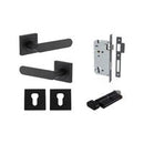 Iver Bronte Solid Brass Door Lever Handle On Square Rose | Entrance Kit (Key/Thumb) | 7 Finishes - Matt Black