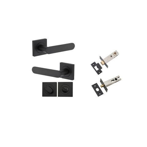 Iver Bronte Solid Brass Door Lever Handle On Square Rose | Separate Privacy Kit | 7 Finishes - Matt Black