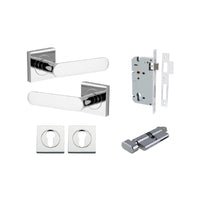 Iver Bronte Solid Brass Door Lever Handle On Square Rose | Entrance Kit (Key/Thumb) | 7 Finishes - Polished Chrome
