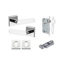 Iver Bronte Solid Brass Door Lever Handle On Square Rose | Entrance Kit (Key/Thumb) | 7 Finishes - Polished Chrome