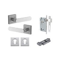 Iver Bronte Solid Brass Door Lever Handle On Square Rose | Entrance Kit (Key/Thumb) | 7 Finishes - Brushed Chrome