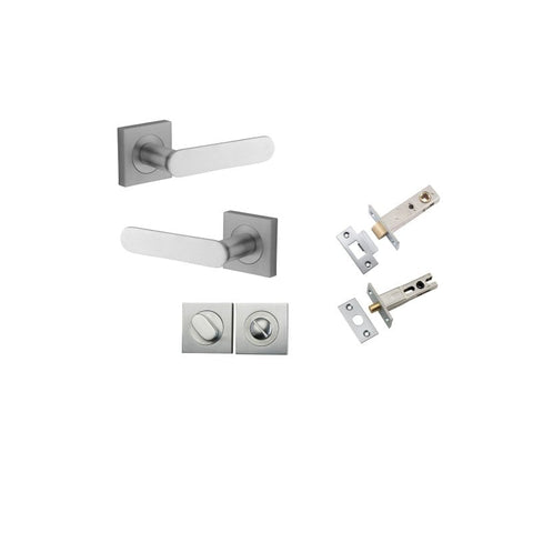 Iver Bronte Solid Brass Door Lever Handle On Square Rose | Separate Privacy Kit | 7 Finishes - Brushed Chrome