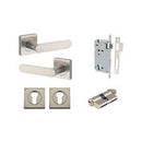 Iver Bronte Solid Brass Door Lever Handle On Square Rose | Entrance Kit (Key/Key) | 7 Finishes - Satin Nickel
