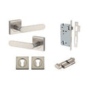 Iver Bronte Solid Brass Door Lever Handle On Square Rose | Entrance Kit (Key/Thumb) | 7 Finishes - Satin Nickel