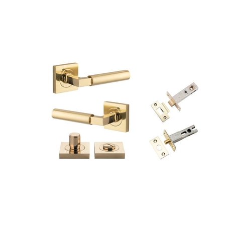 Iver Berlin Door Lever on Square Rose | Separate Privacy Kit | 7 Finishes - Polished Brass