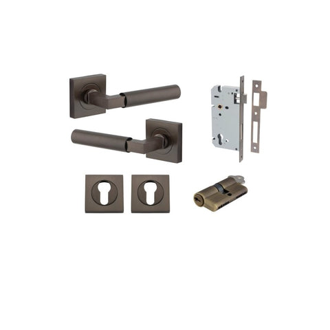 Iver Berlin Door Lever on Square Rose | Entrance Kit (Key/Key) | 7 Finishes - Signature Brass