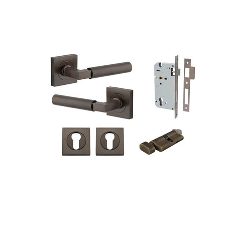 Iver Berlin Door Lever on Square Rose | Entrance Kit (Key/Thumb) | 7 Finishes - Signature Brass