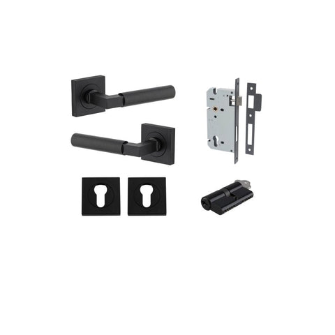 Iver Berlin Door Lever on Square Rose | Entrance Kit (Key/Key) | 7 Finishes - Matt Black