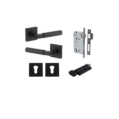 Iver Berlin Door Lever on Square Rose | Entrance Kit (Key/Thumb) | 7 Finishes - Matt Black