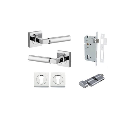Iver Berlin Door Lever on Square Rose | Entrance Kit (Key/Thumb) | 7 Finishes - Polished Chrome