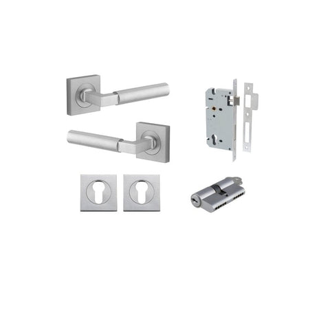 Iver Berlin Door Lever on Square Rose | Entrance Kit (Key/Key) | 7 Finishes - Brushed Chrome
