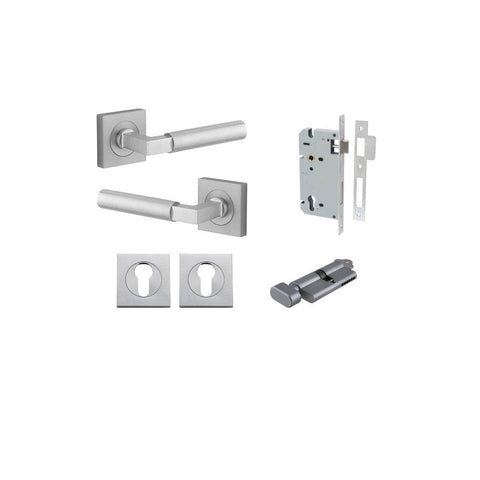 Iver Berlin Door Lever on Square Rose | Entrance Kit (Key/Thumb) | 7 Finishes - Brushed Chrome