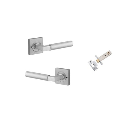 Iver Berlin Door Lever on Square Rose | Inbuilt Privacy Kit | 7 Finishes - Brushed Chrome