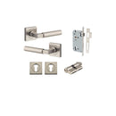 Iver Berlin Door Lever on Square Rose | Entrance Kit (Key/Key) | 7 Finishes - Satin Nickel