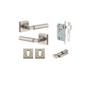 Iver Berlin Door Lever on Square Rose | Entrance Kit (Key/Thumb) | 7 Finishes - Satin Nickel