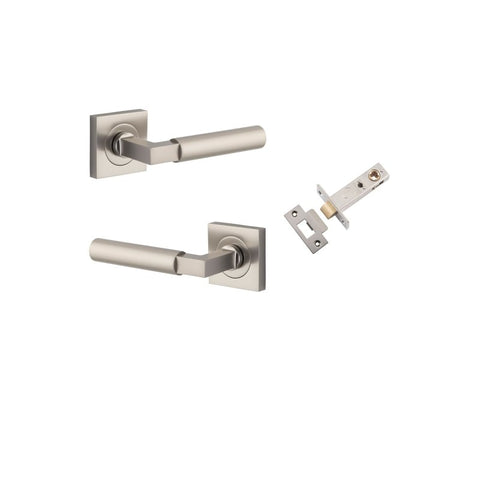 Iver Berlin Door Lever on Square Rose | Passage Kit | 7 Finishes - Satin Nickel