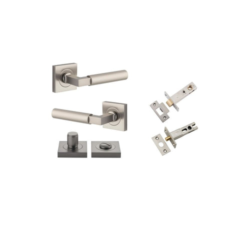 Iver Berlin Door Lever on Square Rose | Separate Privacy Kit | 7 Finishes - Satin Nickel