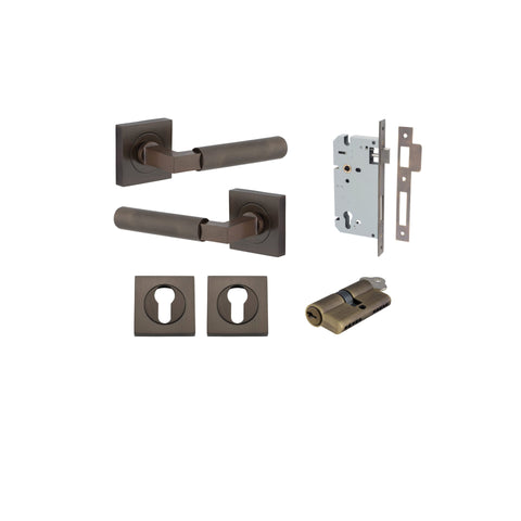 Iver Brunswick Door Lever on Square Rose | Entrance Kit (Key/Key) | 6 Finishes - Signature Brass