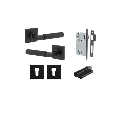 Iver Brunswick Door Lever on Square Rose | Entrance Kit (Key/Key) | 6 Finishes - Matt Black