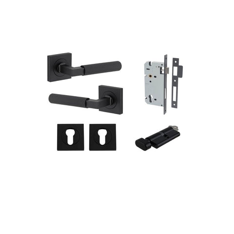 Iver Brunswick Door Lever on Square Rose | Entrance Kit (Key/Thumb) | 6 Finishes - Matt Black
