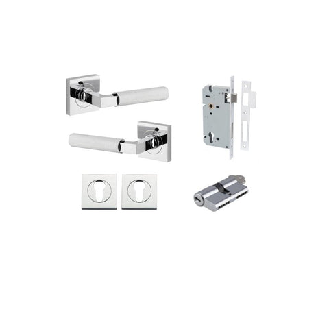 Iver Brunswick Door Lever on Square Rose | Entrance Kit (Key/Key) | 6 Finishes - Polished Chrome