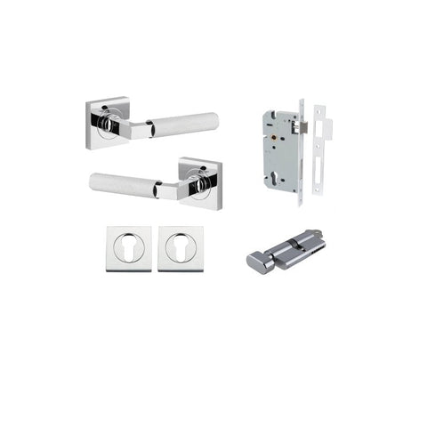 Iver Brunswick Door Lever on Square Rose | Entrance Kit (Key/Thumb) | 6 Finishes - Polished Chrome