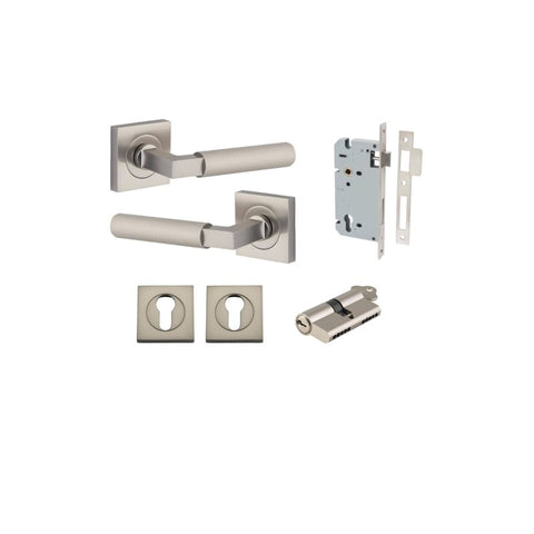 Iver Brunswick Door Lever on Square Rose | Entrance Kit (Key/Key) | 6 Finishes - Satin Nickel