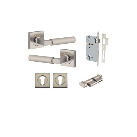 Iver Brunswick Door Lever on Square Rose | Entrance Kit (Key/Thumb) | 6 Finishes - Satin Nickel