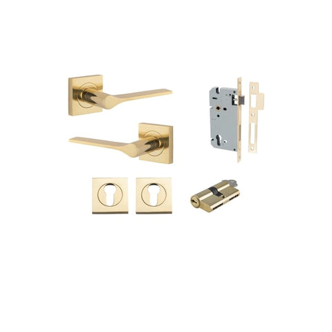 Iver Como Door Lever on Square Rose | Entrance Kit (Key/Key) | 7 Finishes - Polished Brass