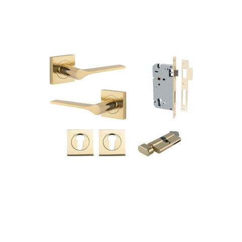 Iver Como Door Lever on Square Rose | Entrance Kit (Key/Thumb) | 7 Finishes - Polished Brass