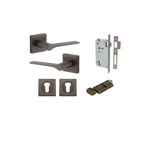 Iver Como Door Lever on Square Rose | Entrance Kit (Key/Thumb) | 7 Finishes - Signature Brass